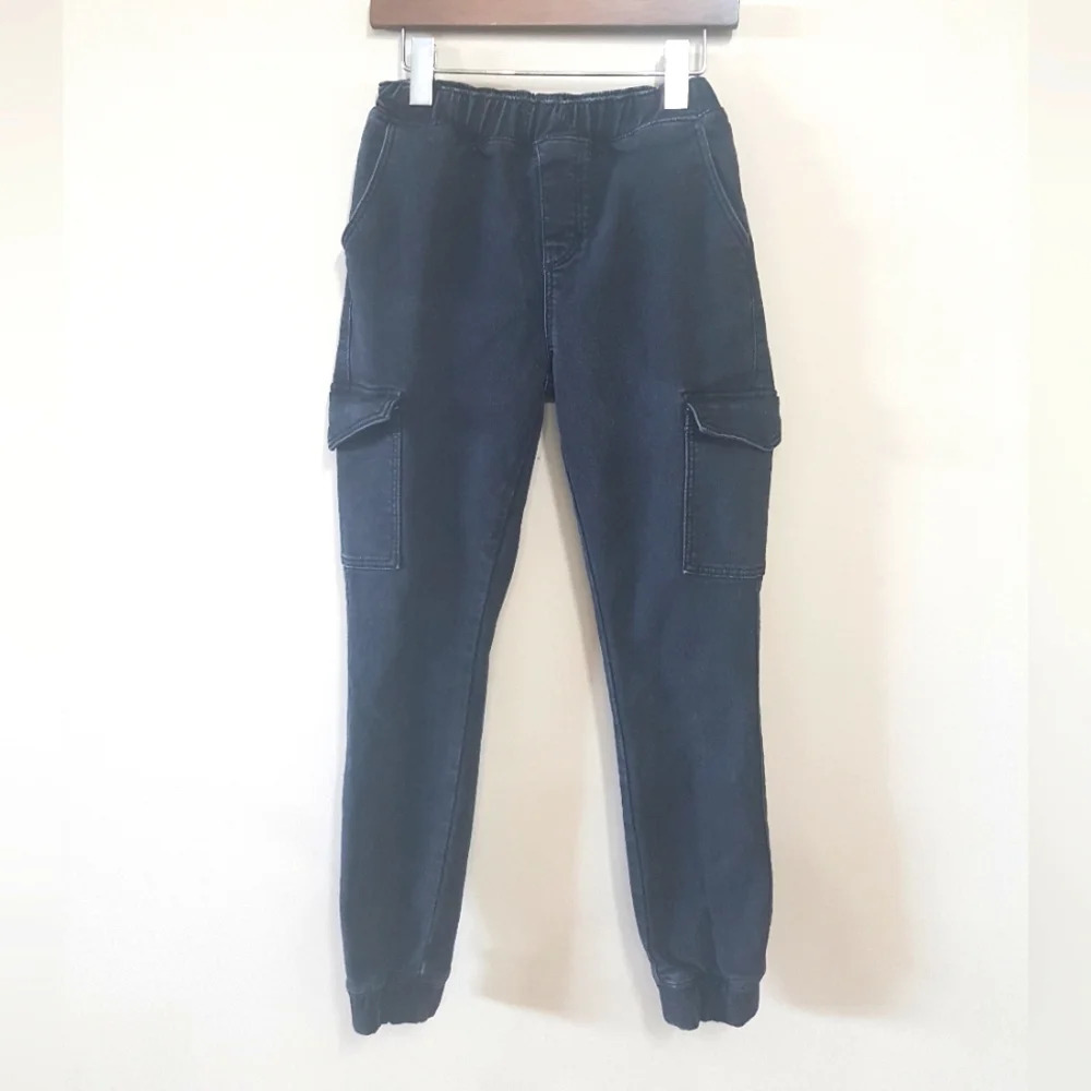 Black Denim Cargo Joggers